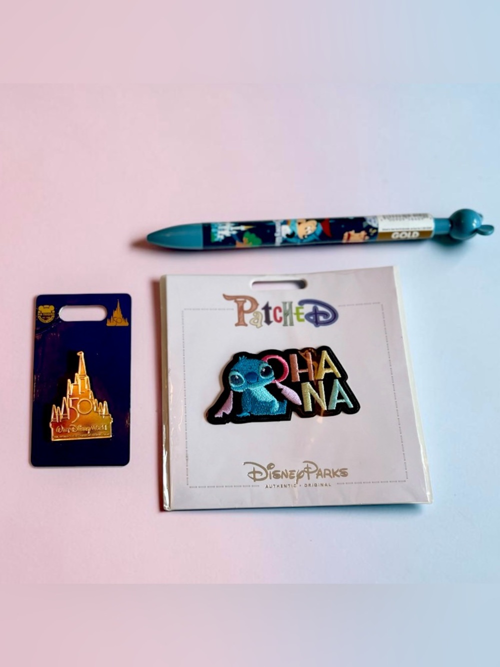 Disney Parks WDW 3 Pc Souvenir Lot Anniversary Pin Ohana Patch & Pen NEW